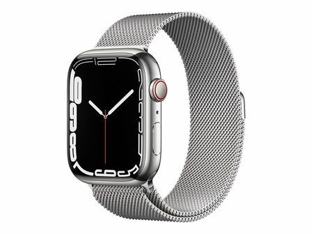 Apple Watch Series 7 (GPS + Cellular) - Silver Edelstahl - intelligente Uhr mit Milanaise Armband - Silber - 32 GB