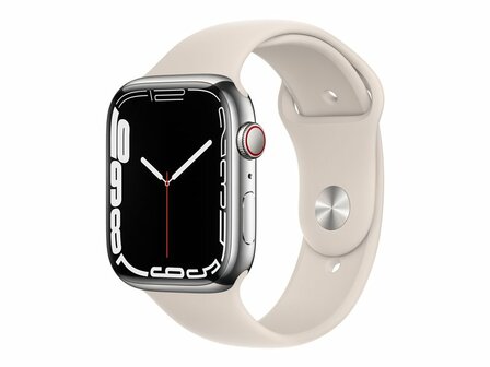 Apple Watch Series 7 (GPS + Cellular) - Silver Edelstahl - intelligente Uhr mit Sportband - Starlight - 32 GB