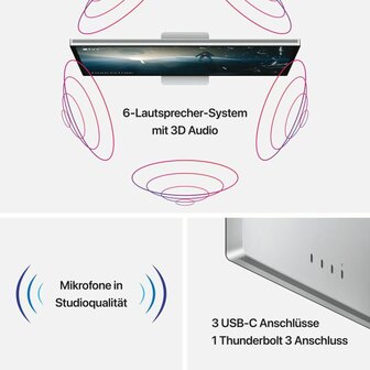 APPLE Studio Display Standardglas 68,29cm 27Zoll Retina 5K 5120x2880 218ppi 600 Nits Neigungsverstellbarer Standfuss 