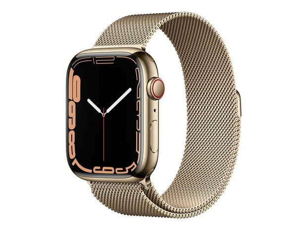 Apple Watch Series 7 (GPS + Cellular) - Gold,Edelstahl - intelligente Uhr mit Milanaise Armband - Gold - 32 GB