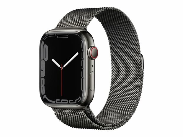 Apple Watch Series 7 (GPS + Cellular) - Graphite Stainless Steel - intelligente Uhr mit Milanaise Armband - Graphit - 32 GB