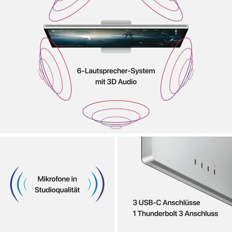 APPLE Studio Display Standardglas 68,29cm 27Zoll Retina 5K 5120x2880 218ppi 600 Nits Neigungs- und höhenverstellbarer Standfuss 